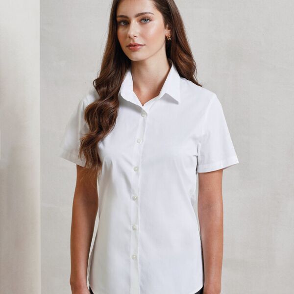 Women's stretch fit cotton poplin short sleeve blouse Thumbnail
