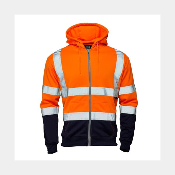 Supertouch Hi Vis Orange 2 Tone Hooded Zipped Sweatshirt Thumbnail