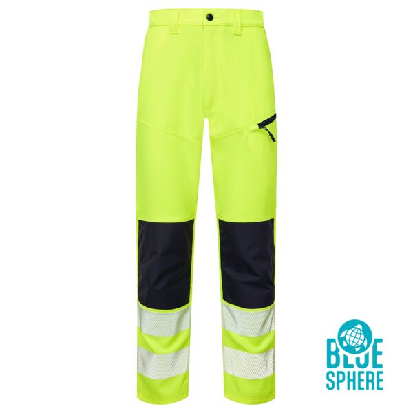 Essentials Hi Vis Eco Coolair 4-Way Stretch Yellow Trousers   Thumbnail